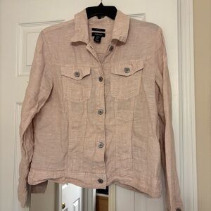 Jones New York 100% Linen Medium Women's Button Jacket Coat Denim Style Pink
